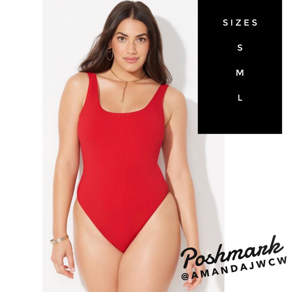 NWT Camille Kostek Ribbed Red One Piece Swimsuit- Brand New with Tags